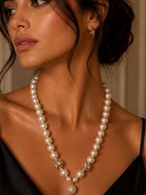 Classic White Pearl Necklace with Gold Accents